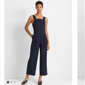 Club Monaco Self Buckle Women’s Check Crop Jumpsuit Navy Size 10 Retail $289